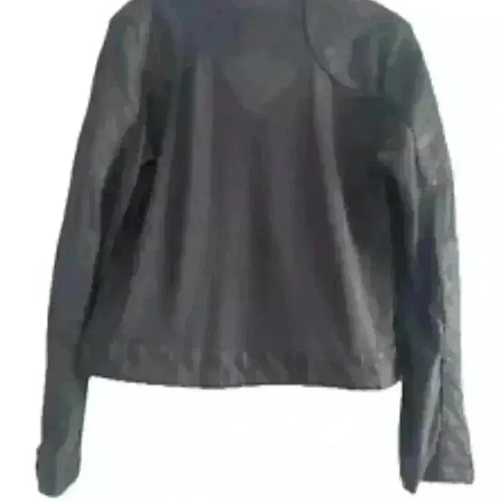 BKE Moto Jacket Faux Leather Dark Gray Lace Mesh Full Zip Pockets Size Medium - Picture 2 of 4